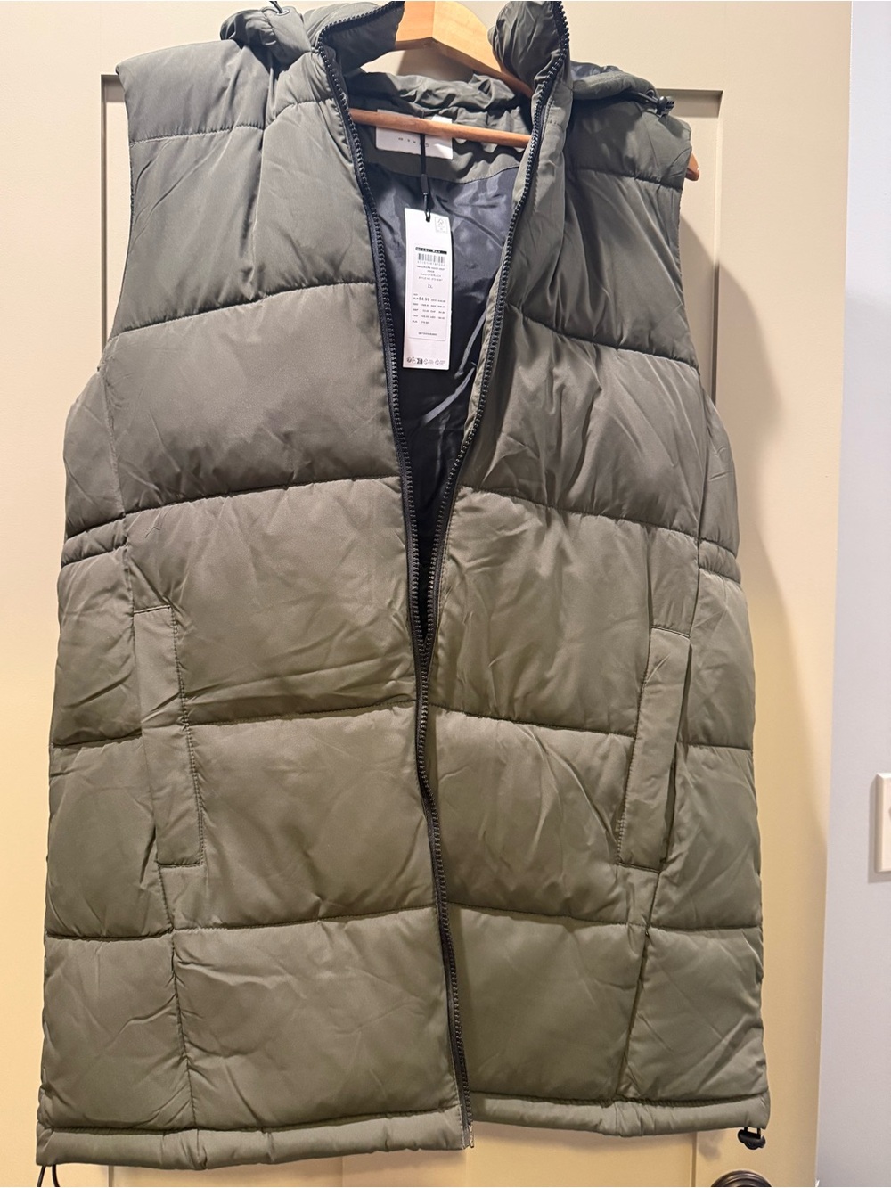 Noisy May Olive Green Quilted Puffer Vest with Hood